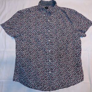 J Crew Navy Floral Cotton Short Sleeve Button Shirt